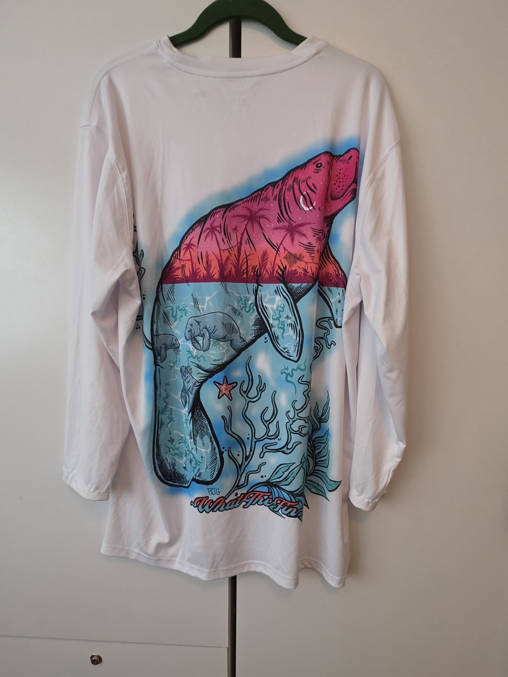 WTF NWOT XL UPF Sun Shirt Long Sleeve Shirt Manatee Graphic